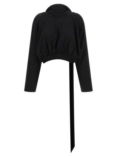 Drkshdw Cropped Cotton Jersey Hoodie In Black