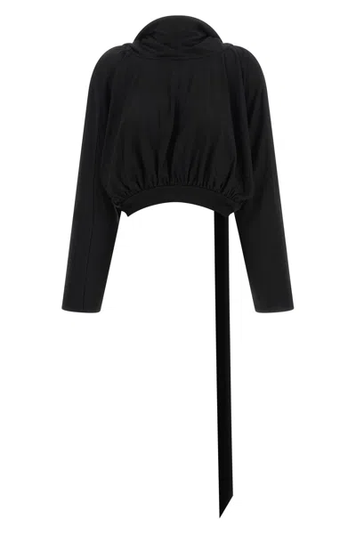 Drkshdw 'cropped Hooded Top' Long Sleeve Sweater In Black
