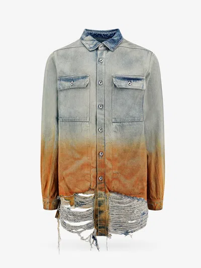 Drkshdw Camicia In Denim Con Effetto Strappato Sul Fondo In Blue
