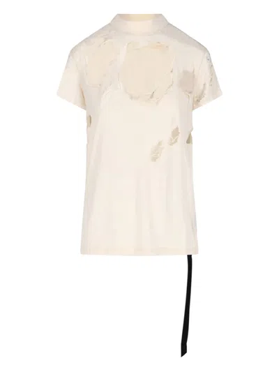 Drkshdw Destroyed T-shirt With Tommy T Lace In Cream