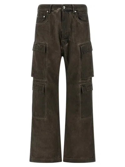 Drkshdw Double Cargo Washed Denim Cargo Pants In Gray