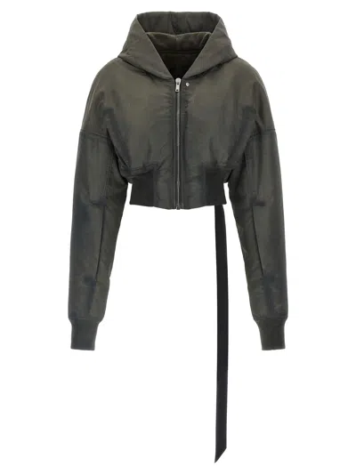 Drkshdw 'hooded Cropped Flight' Bomber Jacket In Gray