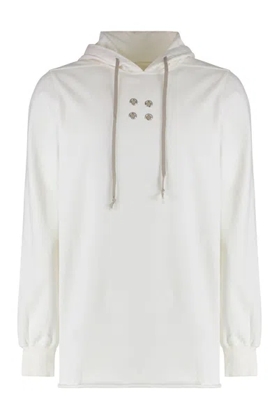 Drkshdw Hooded Sweatshirt With Metal Eyelets And Raw-cut Hemline In White
