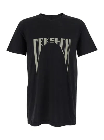 DRKSHDW BLACK CREWNECK T-SHIRT WITH LOGO PRINT ON THE FRONT IN COTTON MAN
