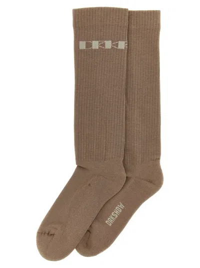 Drkshdw Logo Jacquard Ribbed Cotton Socks In Brown