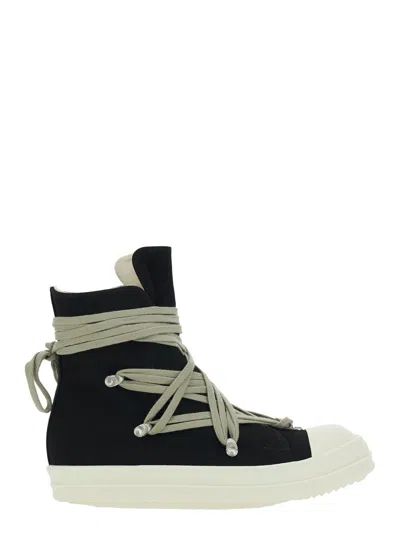 Drkshdw Men Black Sneakers With Oversize Decorative Laces And Side Zip Closure In Denim Man In Multi