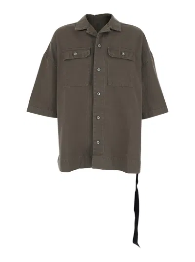 Drkshdw Grey Magnum Tommy Short-sleeved Button-up Shirt In Cotton Man In Gray