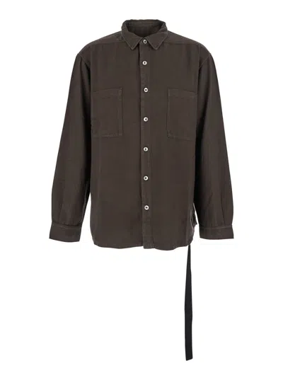 DRKSHDW DRKSHDW MEN BROWN CLASSIC COLLAR SHIRT WITH LACE DETAIL IN COTTON WOMAN