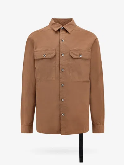 Drkshdw Men Organic Cotton Shirt With Iconic Logoed Ribbon In Brown
