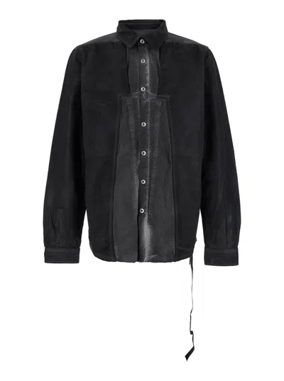 DRKSHDW DRKSHDW MEN 'SPLINTERED' GREY SHIRT WITH CLASSIC COLLAR AND FADED EFFECT IN COTTON MAN