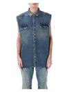Rick Owens Drkshdw Indigo Hollywood Sl Tommy Jumbo Denim Overshirt In Wash Indigo