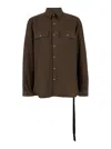 Drkshdw Brown Shirt With Oversize Band And Buttons In Cotton In Beige