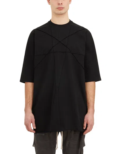 Drkshdw Oversized Black Cotton T-shirt With Ribbed Crewneck And Mid-length Sleeves For Men | Ss24