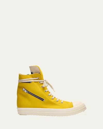 Drkshdw Rick Owens Men's Cargo Sneaks Denim High-top Sneakers In Yellow