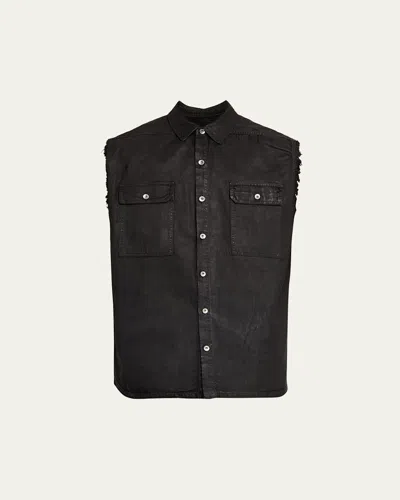 Drkshdw Rick Owens Men's Distressed Black Denim Button-front Vest