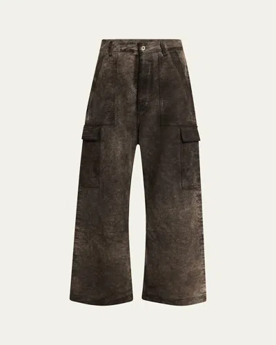 Drkshdw Rick Owens Men's Distressed Moleskin Cargo Trousers In Dust