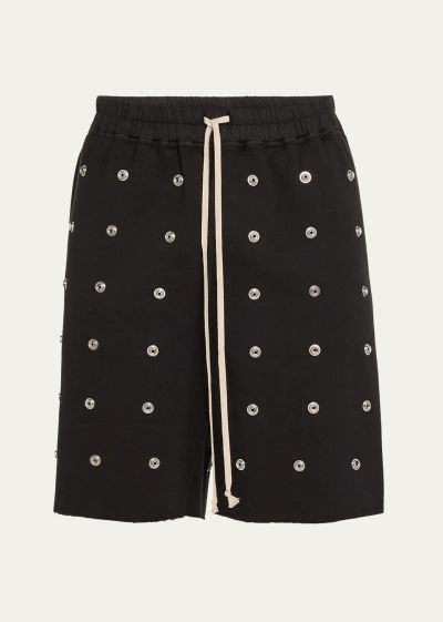 Drkshdw Rick Owens Men's Felpa Allover-grommet Long Boxer Shorts In Black