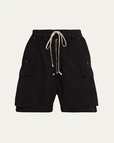 Drkshdw Rick Owens Men's Heavy Cotton Drawstring Cargo Shorts In Black
