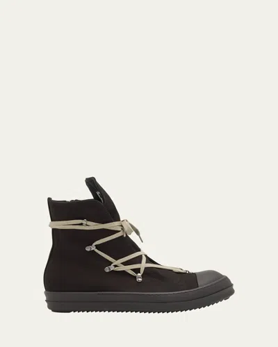 Drkshdw Rick Owens Men's Hex Sneaks Denim High-top Sneakers In Black/pearl