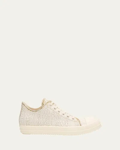 Drkshdw Rick Owens Men's Low Sneaks Mega Crust Denim Low-top Sneakers In Milk
