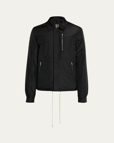 Drkshdw Rick Owens Men's Nylon Hidden-zip Front Shirt Jacket In Black