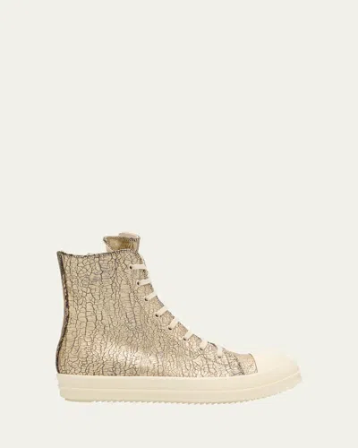 Drkshdw Rick Owens Men's Sneaks Metallic Denim High-top Sneakers In Gold/milk/milk