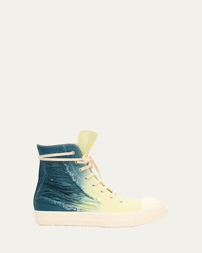Drkshdw Rick Owens Men's Sneaks Slashed Denim High-top Sneakers In Toothpaste