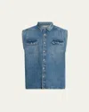 Drkshdw Rick Owens Men's Tommy Sleeveless Denim Shirt In Washed Indigo