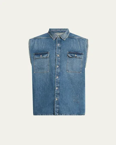 Drkshdw Rick Owens Men's Tommy Sleeveless Denim Shirt In Washed Indigo