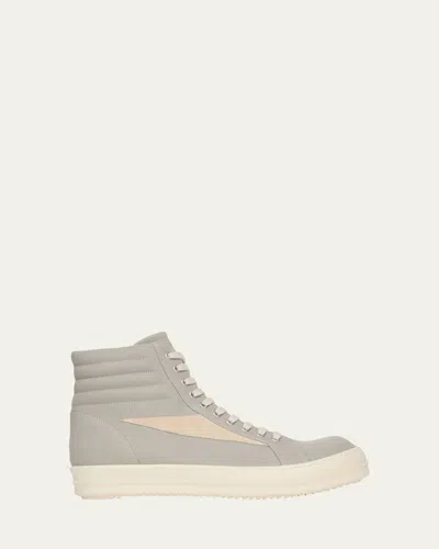 Drkshdw Rick Owens Men's Vintage Denim And Suede High-top Sneakers In Pearl/milk/milk