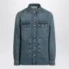 Drkshdw Blue Shirt With Classic Collar And Applied Chest Pockets In Denim Man