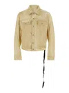 Drkshdw Trucker Beige Jacket With Classic Collar And Drawstring Detail On The Waist In Cotton Man