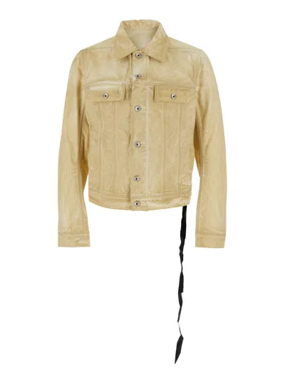 DRKSHDW DRKSHDW MEN 'TRUCKER' BEIGE JACKET WITH CLASSIC COLLAR AND DRAWSTRING DETAIL ON THE WAIST IN COTTON 