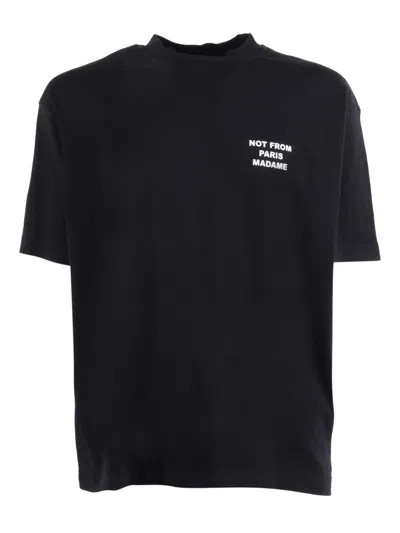 Drôle De Monsieur Black Crewneck T-shirt With Slogan Print On The Front And Back In Cotton Man