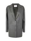 Drm Boxy Leather Blazer In Silver