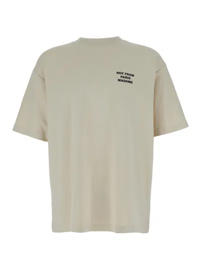 Drôle De Monsieur Beige Crewneck T-shirt With Slogan Print On The Front And Back In Cotton Man