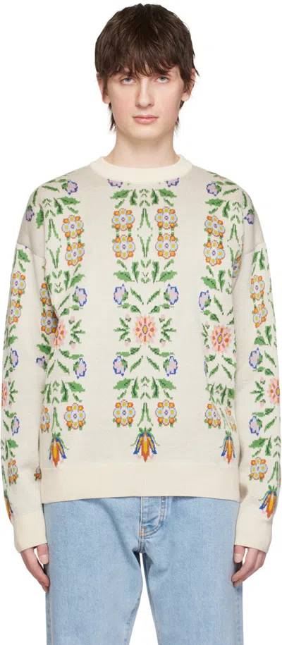 Drôle De Monsieur Beige 'la Maille Ornements' Sweater In Cream