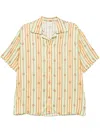 Drôle De Monsieur 'la Chemise Bijoux' Multicolor Bowling Shirt With Cuban Collar And All-over Striped Motif In Green