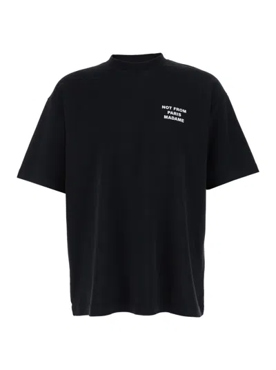 Drôle De Monsieur Black Crewneck T-shirt With Slogan Print On The Front And Back In Cotton Man