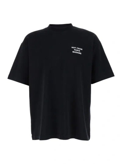 Drôle De Monsieur Black Crewneck T-shirt With Slogan Print On The Front And Back In Cotton