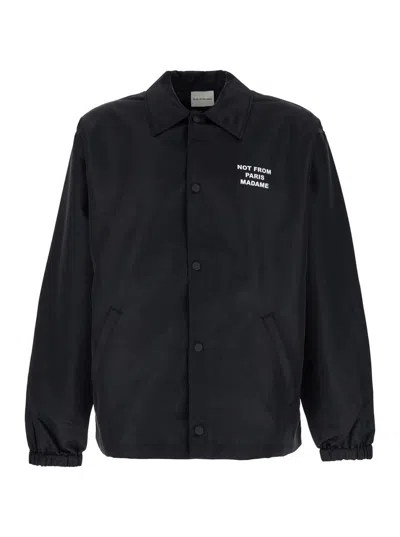 DRÔLE DE MONSIEUR BLACK JACKET WITH LOGO IN TECHNO FABRIC MAN