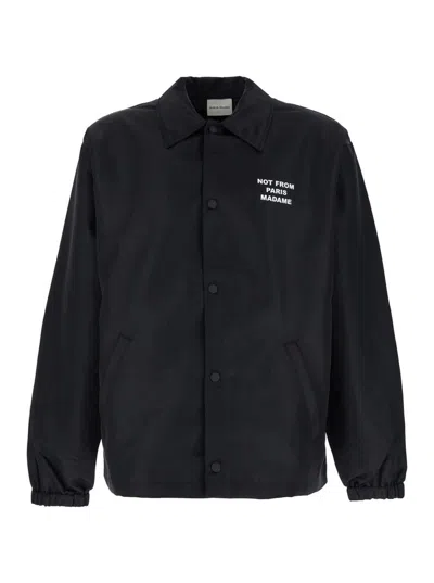 DRÔLE DE MONSIEUR BLACK JACKET WITH LOGO IN TECHNO FABRIC MAN