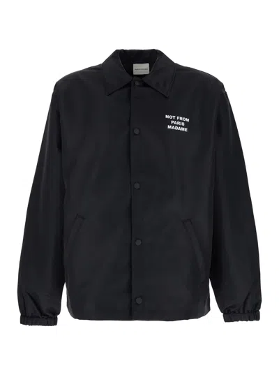 Drôle De Monsieur Black Jacket With Logo In Techno Fabric Man