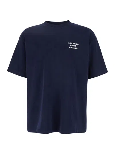 Drôle De Monsieur Blue Crewneck T-shirt With Slogan Print On The Front And Back In Cotton Man