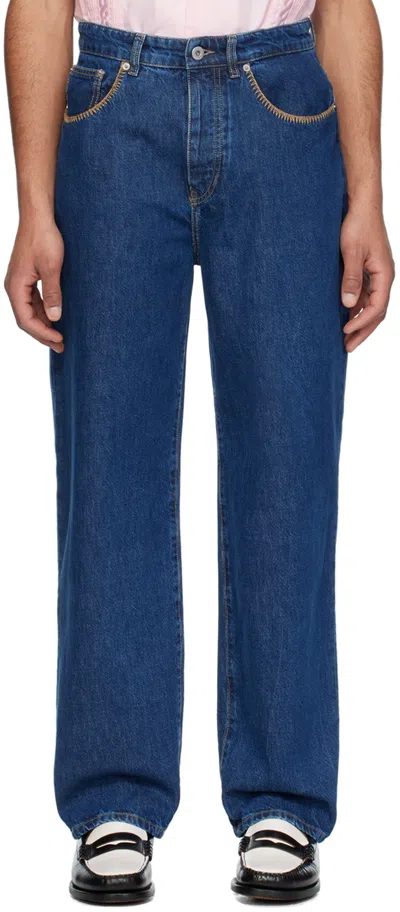 Drôle De Monsieur Blue 'le Jean Brodé' Jeans In Stone Wash