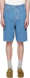 Drôle De Monsieur Blue 'le Short Baggy Rayures' Denim Shorts In Light Blue
