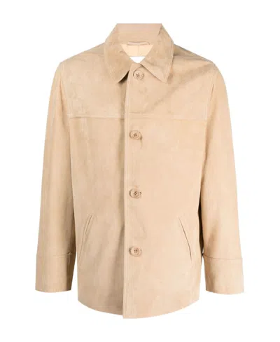 Drôle De Monsieur Buttoned Goatskin Shirt Jacket In Nude