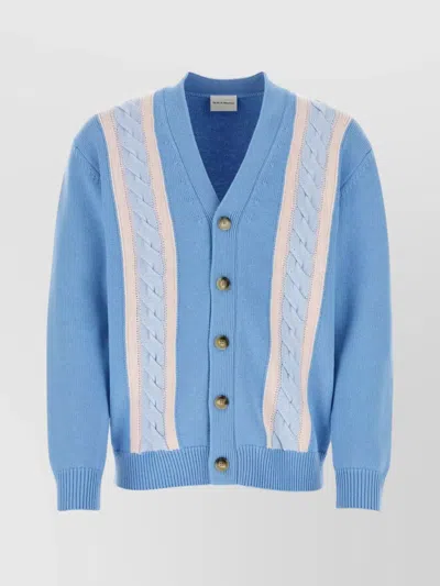 Drôle De Monsieur Cable Knit Cotton Cardigan In Blue