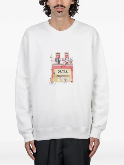 Drôle De Monsieur Café Graphic Sweatshirt In White