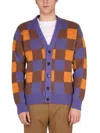 Drôle De Monsieur Check Pattern V-neck Cardigan With Ribbed Cuffs And Hem In Multicolour